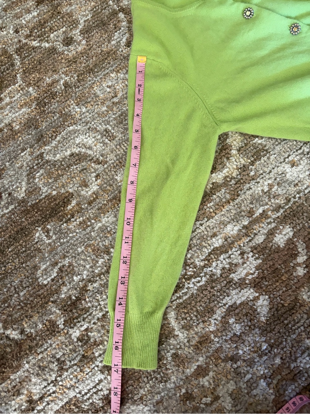 Valerie Stevens Lime Green Crewneck Cardigan with Decorative Buttons - Picture 6 of 6